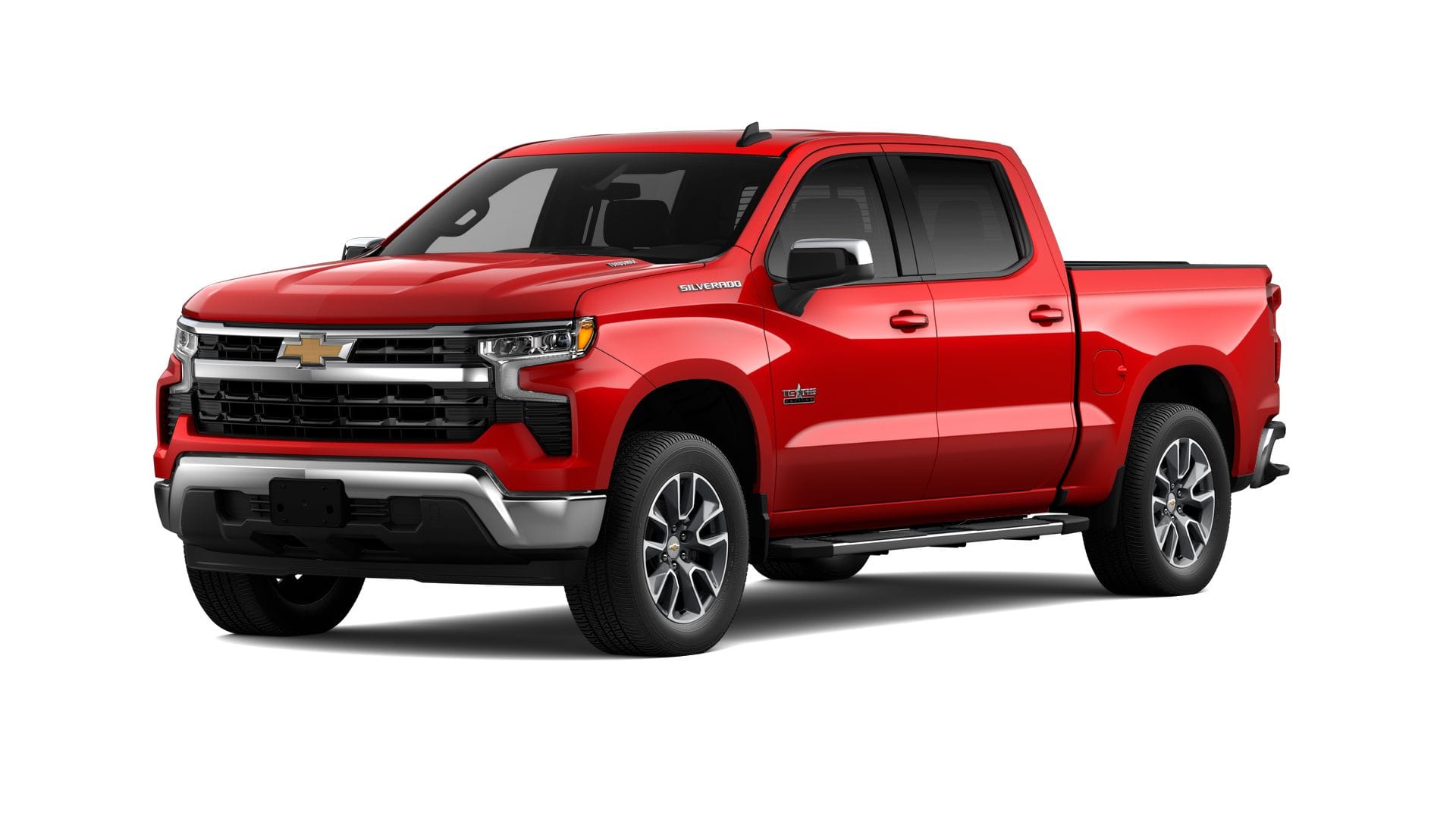 2026 Chevrolet Silverado 1500 LT in Red Hot — front three-quarter view